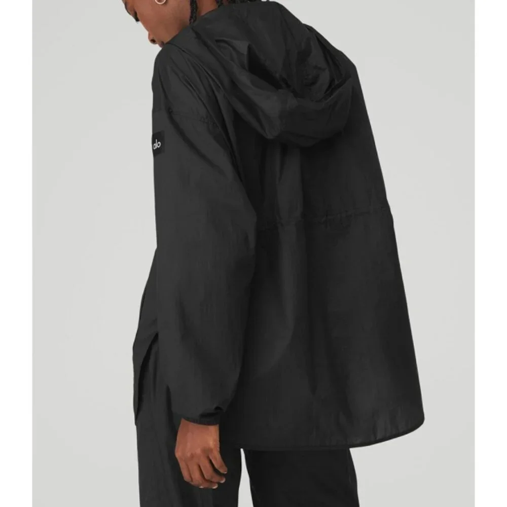 NEW Alo Cloud Nine Jacket Black Lightweight Hooded Hood Long Hoodie Windbreaker - Picture 2 of 10